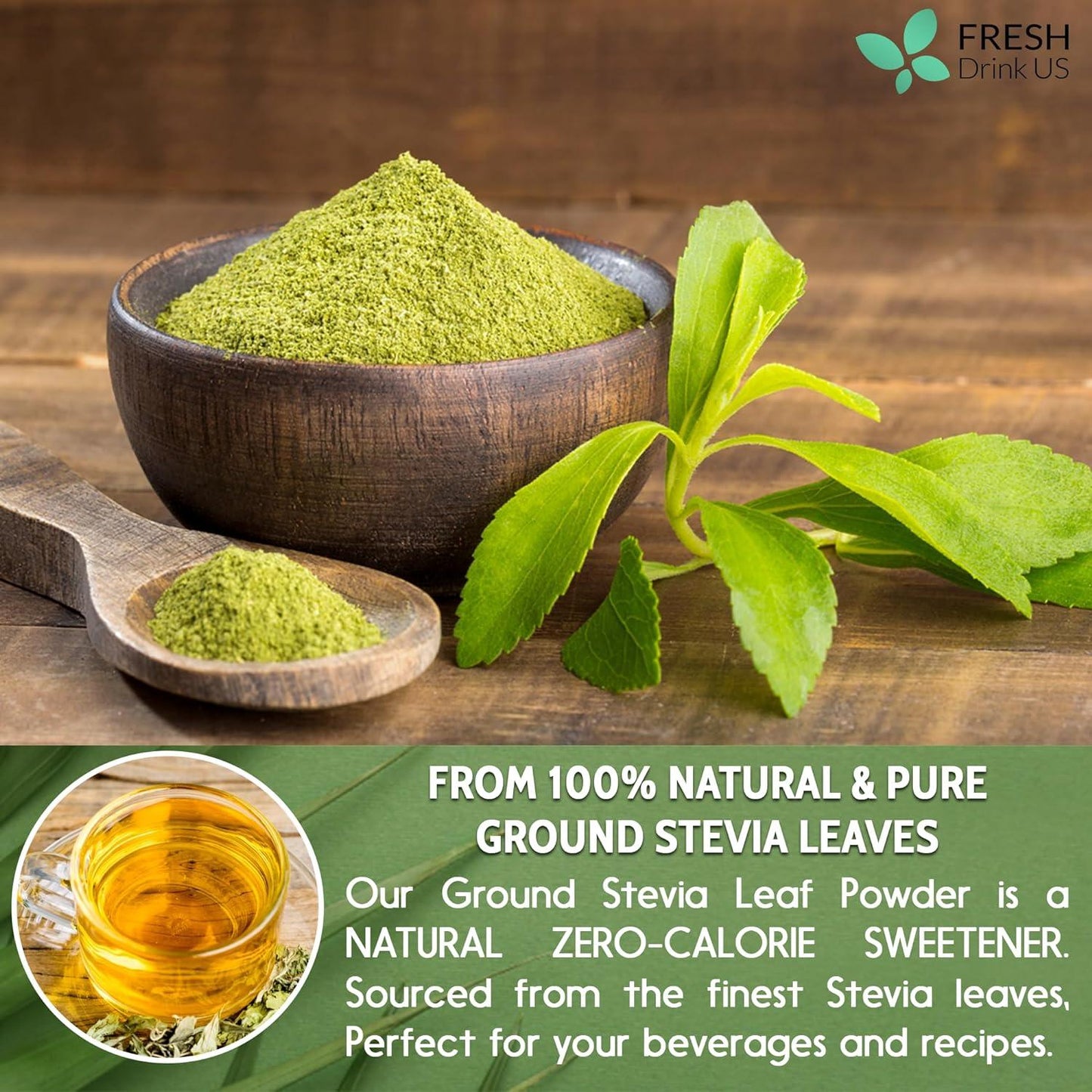 Stevia Leaf, Whole Dried Leaves, Tea Bags, Powder, 100% Natural and Pure from Stevia Leaves. Sugar Substitute for Tea, Coffee. Loose Leaf Stevia Herbal Tea. Zero Calorie Sweetener. No Sugar, No Caffeine, No Gluten, Vegan.