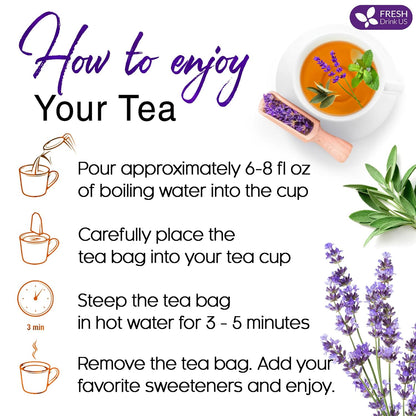 Premium Lavender Mint Tea Bags. 100% Natural, Blend of Lavender, Peppermint, Sage and Licorice.