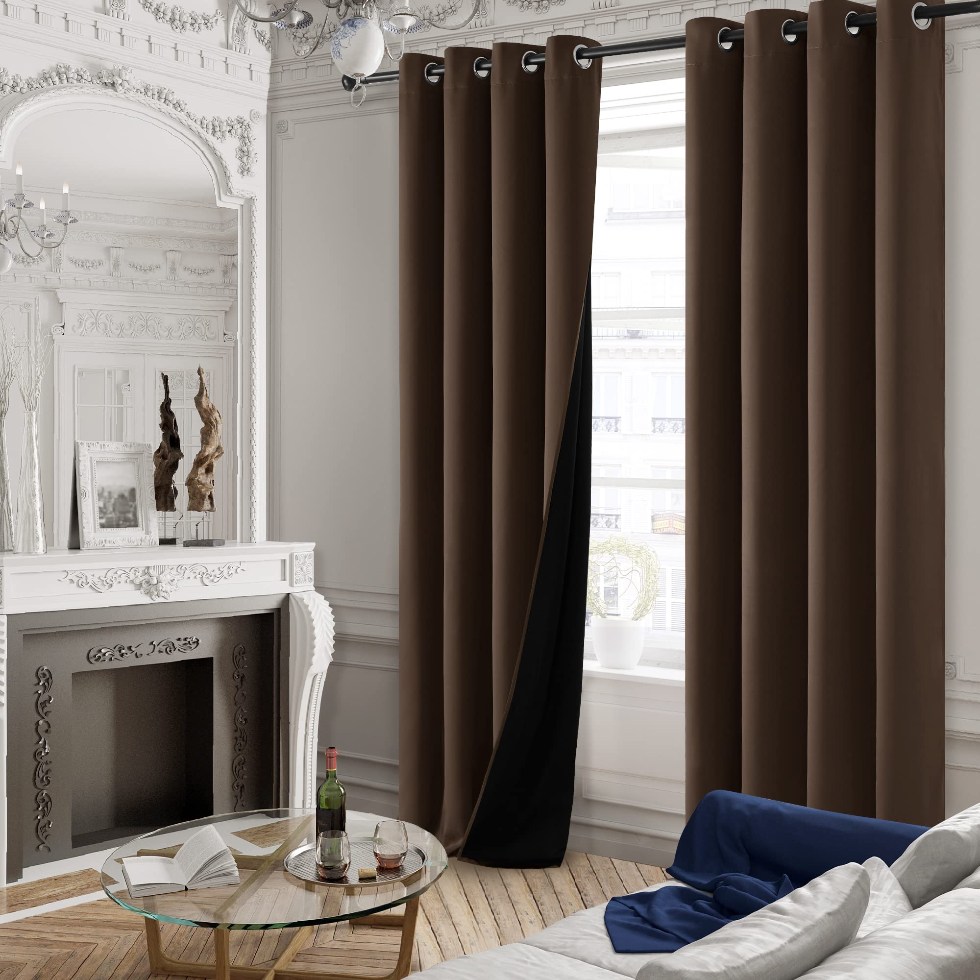 2-Layer Thermal Blackout Curtains, Tan, 52x72 Inch
