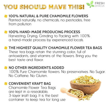 Chamomile Tea Bags, 100% Natural Chamomile, Freshly Picked, Naturally Dried Chamomile, Hand-made, Biodegradable Tea Bag