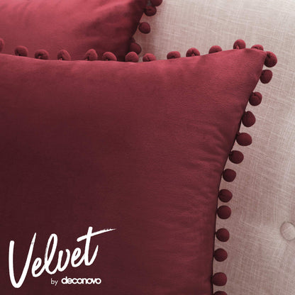 Velvet Throw Pillow Covers with Pom-Poms, 26x26 Inch