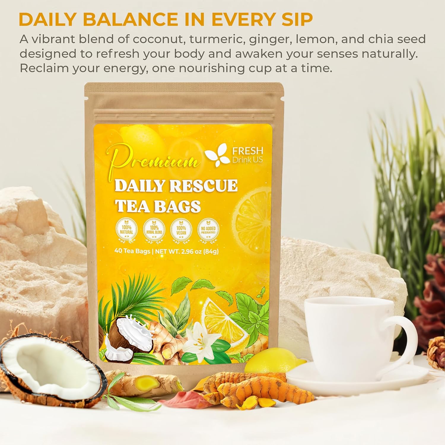 Premium Daily Rescue Lemon Ginger Tea Bags