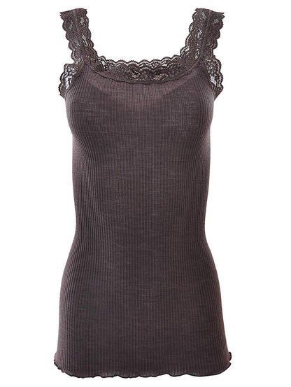 EGi Luxury Wool Silk Lace Trim Tank Top. Proudly Made in Italy (1491)