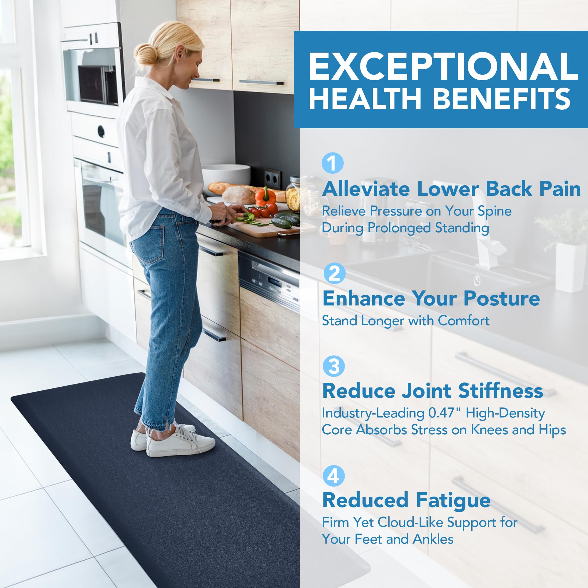 Cushioned Anti-Fatigue Kitchen Mat, 17x28 Inch, Grey