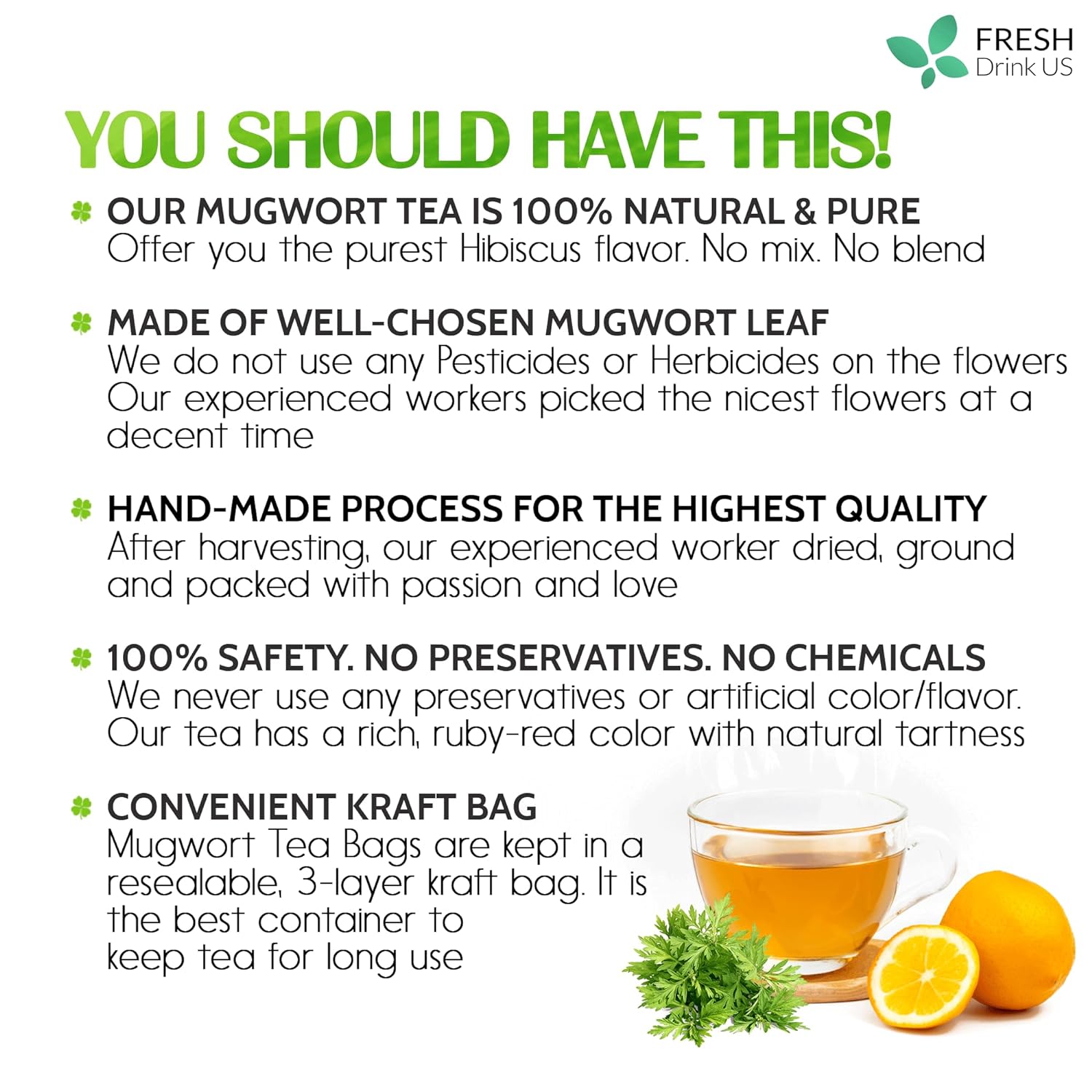 Mugwort Leaf Tea Bags, 100% Natural and Pure Mugwort Leaves, Loose Leaf Mugwort Herbal Tea, Mugwort Leaf Tea, No Sugar, No Caffeine, No Gluten, Vegan.