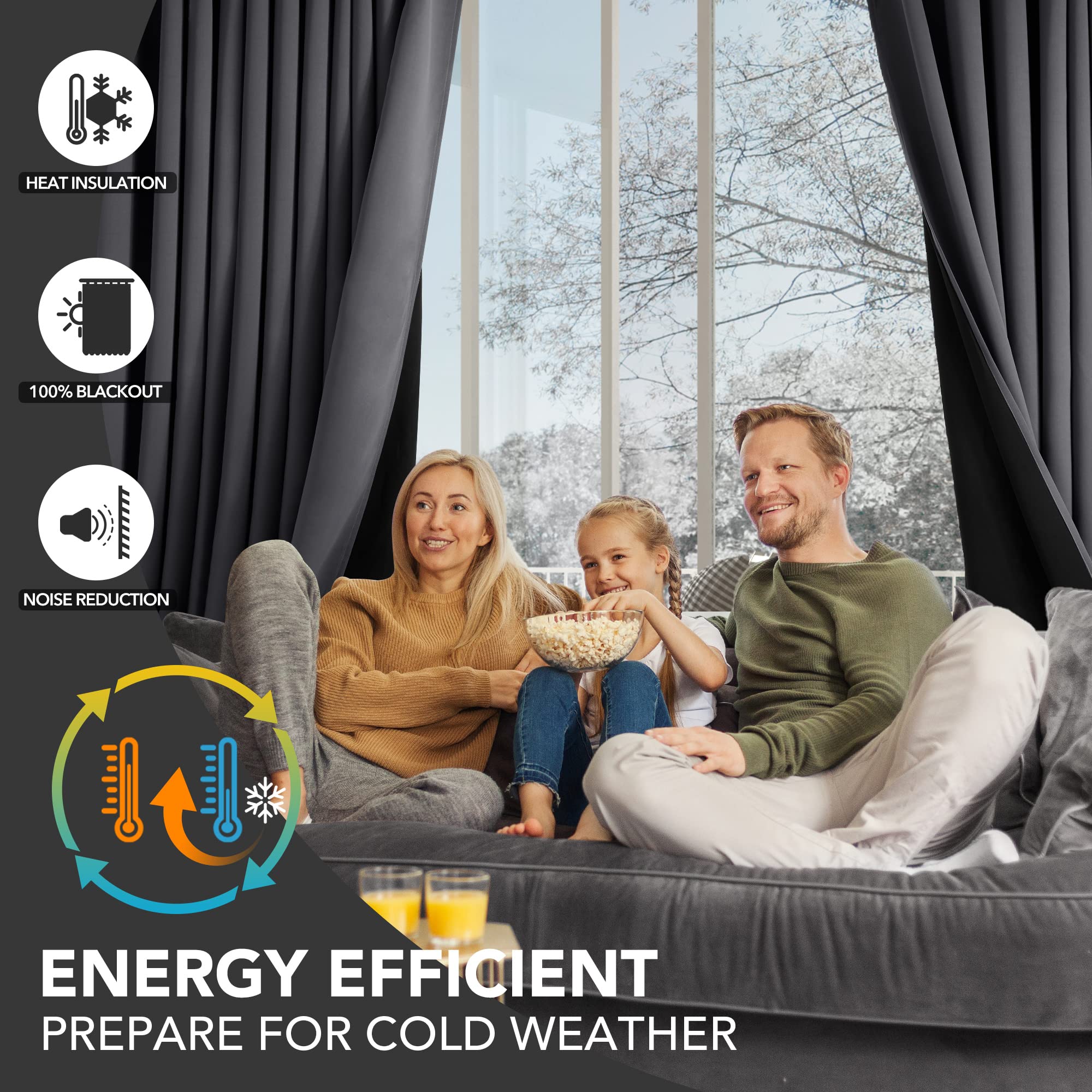 2-Layer Thermal Blackout Curtains, Tan, 52x72 Inch