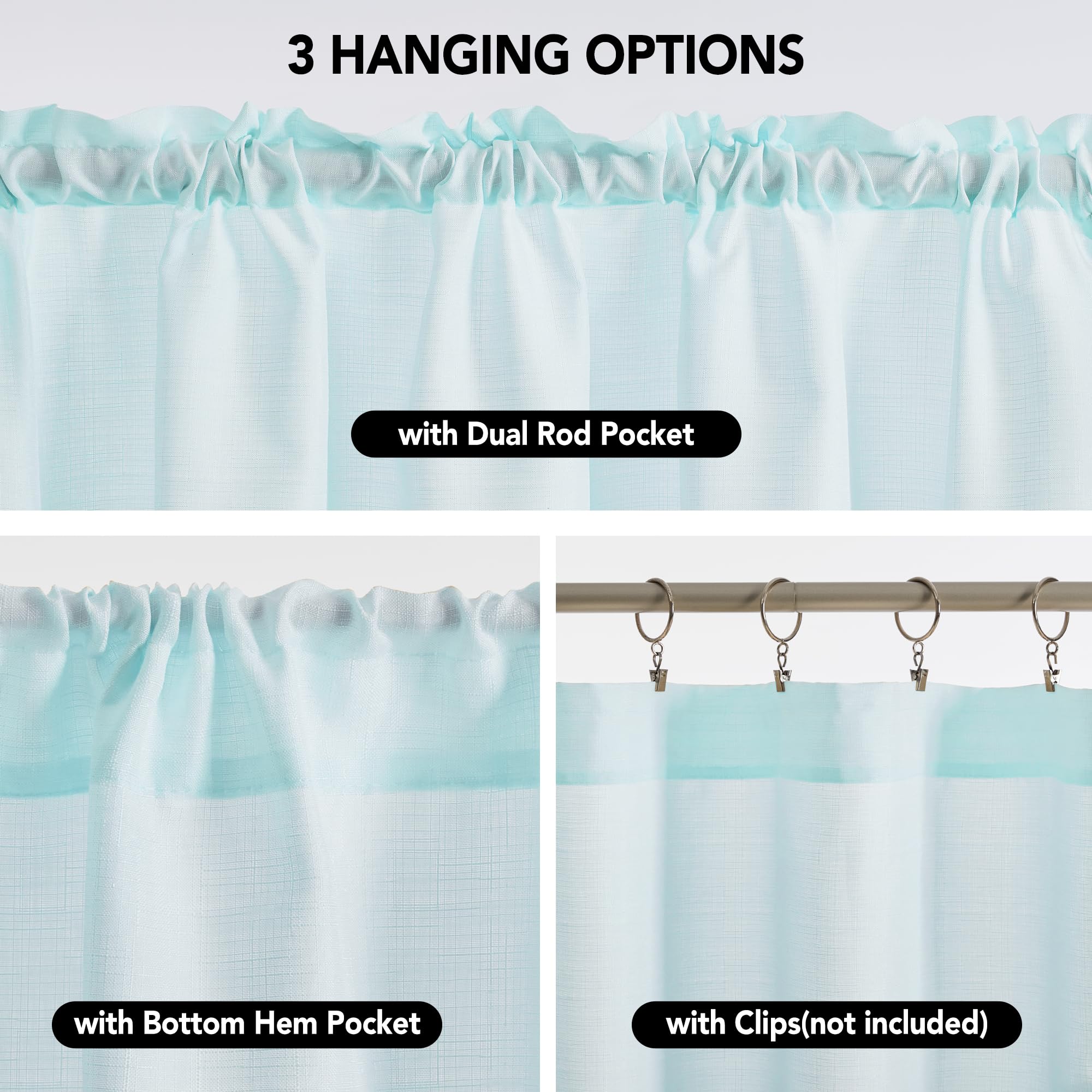 Linen Look Thermal Privacy Cafe Curtains, 2 Panels