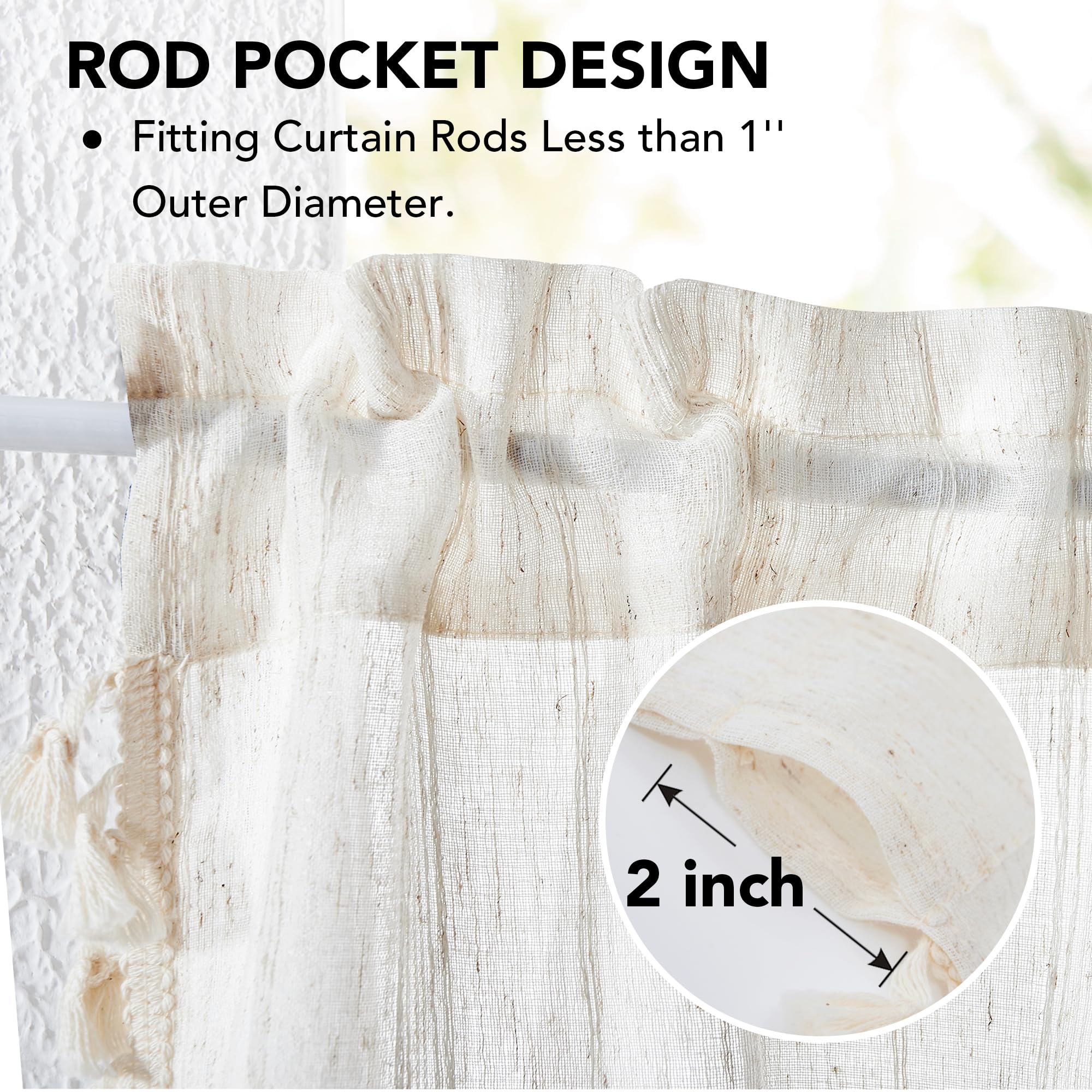 Natural Farmhouse Cafe Tier Curtains, 2 Panels