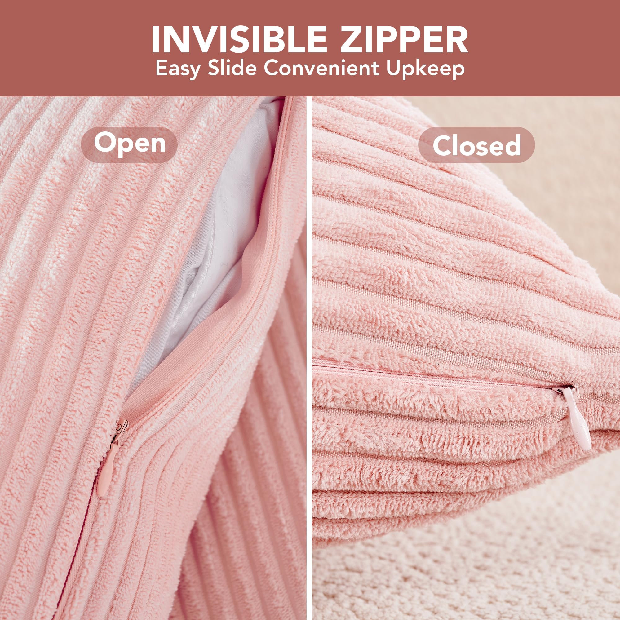 Corduroy Throw Pillow Covers, Cream White, 4PCS