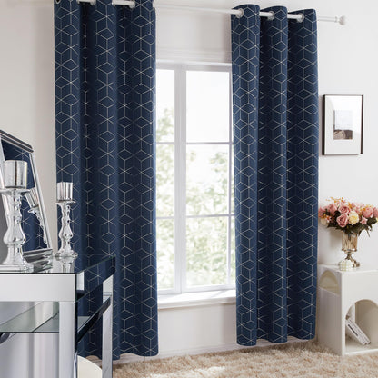 Thermal Blackout Curtains with Silver Foil Print
