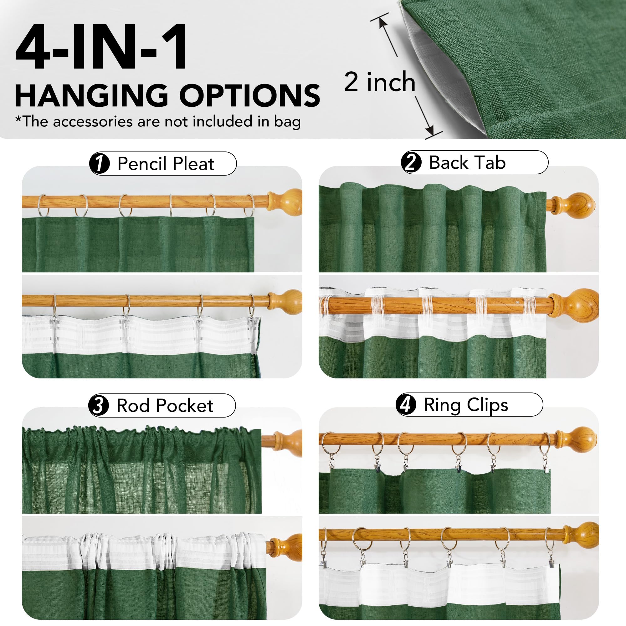 Light Filtering Linen Drapes, Back Tab & Rod Pocket