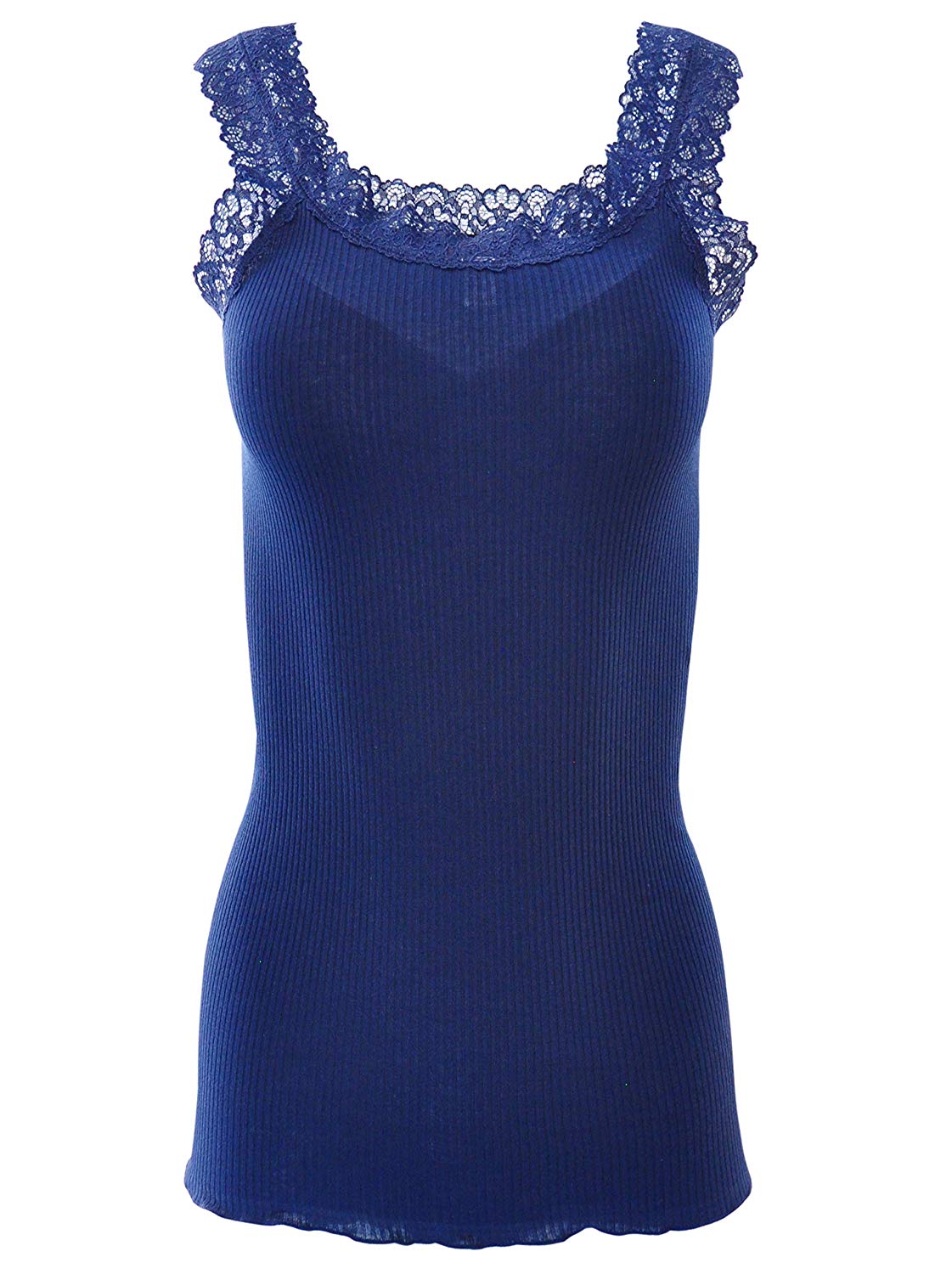 BASIC COTTON Free Spirit Premium Quality 100% Cotton Women's Lace Trim Tank Top Made in Italy