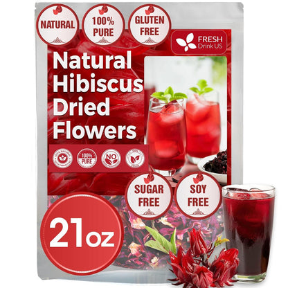 Hibiscus Dried Flowers, Tea Bags, 100% Natural, Pure from Hibiscus Flowers. Loose Flower Hibiscus Herbal Tea. Hibiscus Flower Tea. No Sugar, No Caffeine, No Gluten, Vegan.