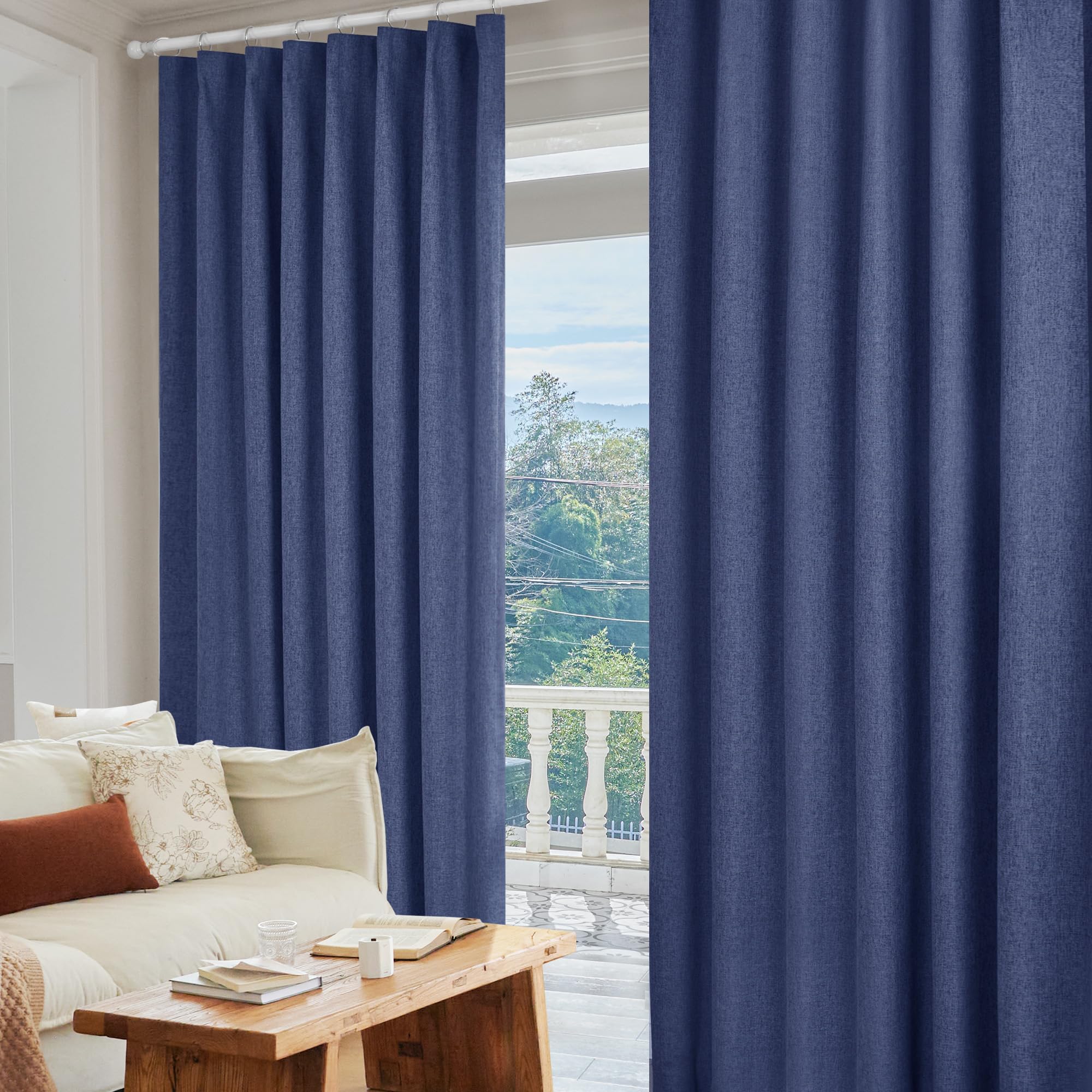 100% Blackout Pinch Pleat Curtains, Cream, 2 Panels