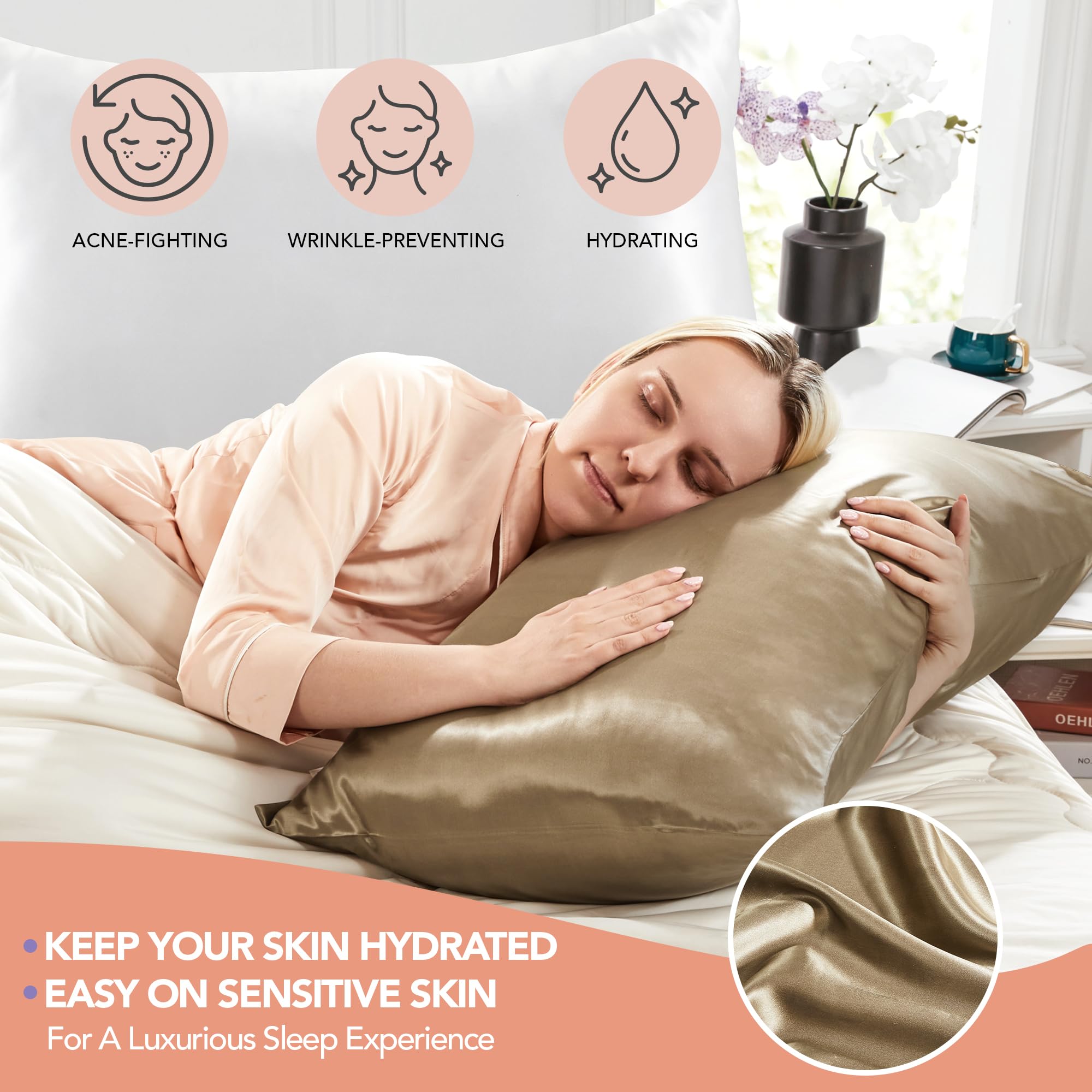 Taupe Silk Pillow Cover, Soft & Smooth, Standard Size