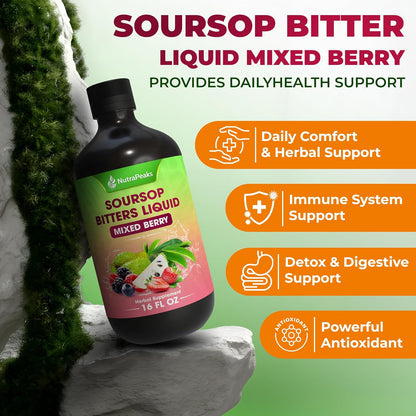 Soursop Bitters Liquid – Herbal Detox Formula with Soursop, Ginger, Turmeric & Black Seed Mixed Berry Flavor