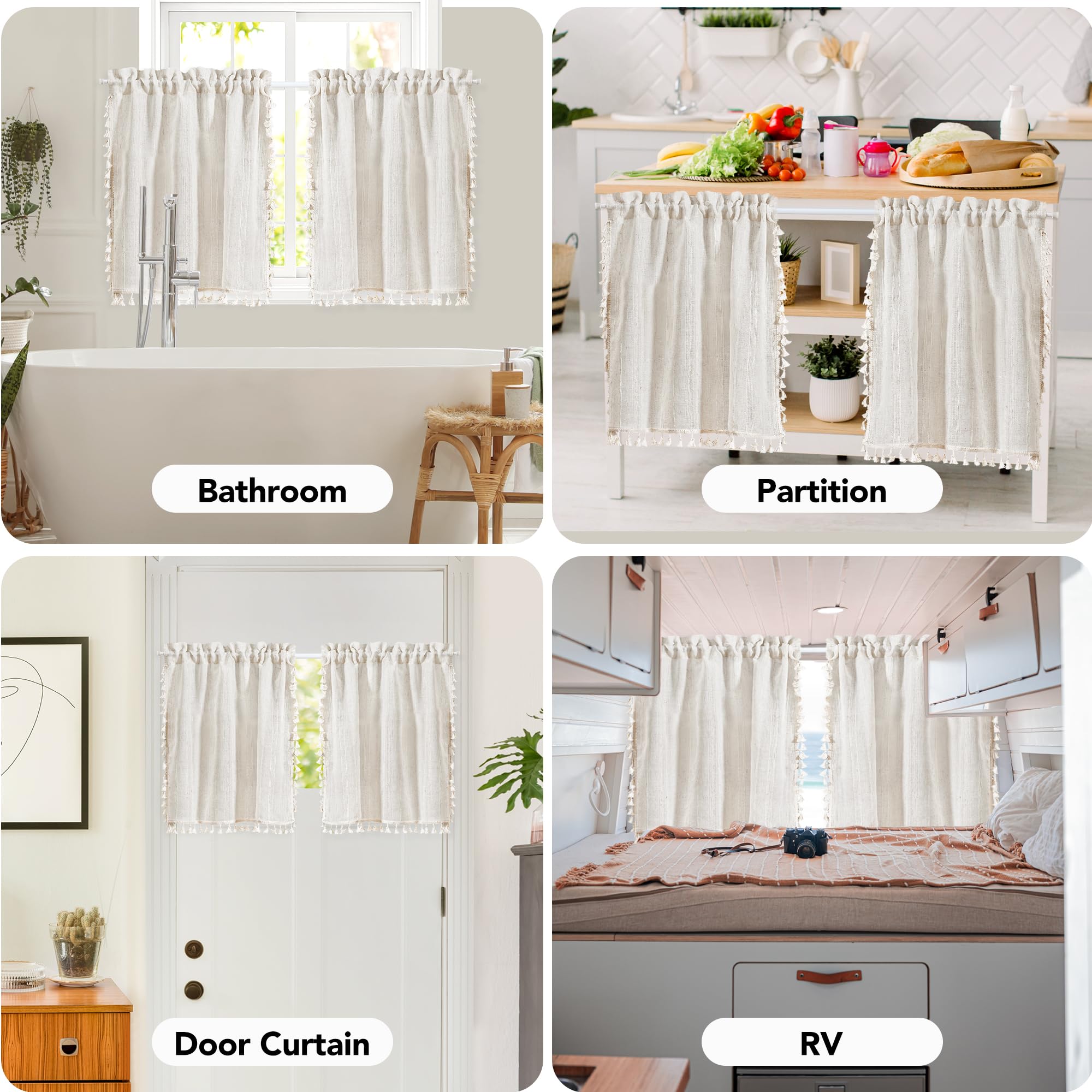 Natural Farmhouse Cafe Tier Curtains, 2 Panels