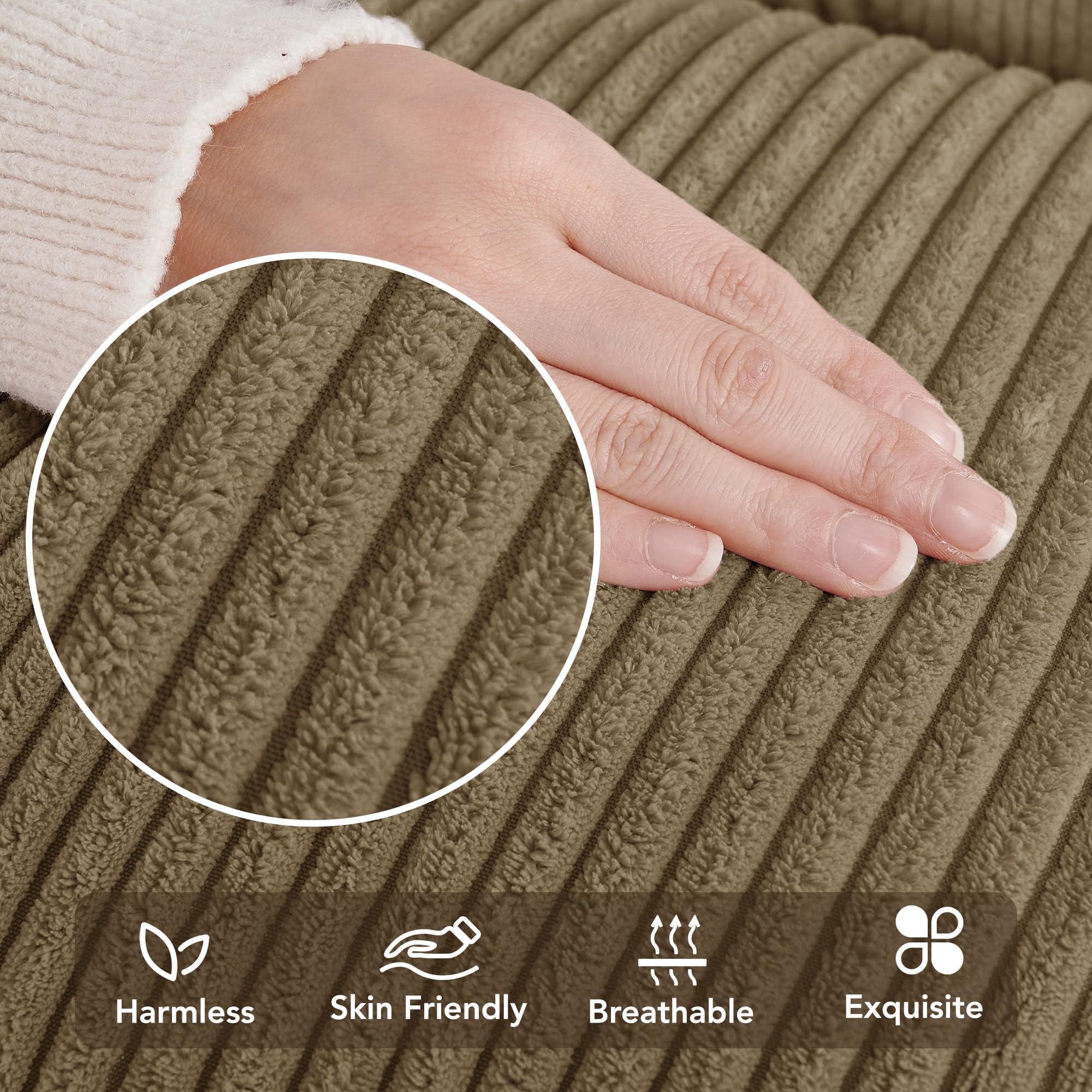 Corduroy Throw Pillow Covers, Cream White, 4PCS