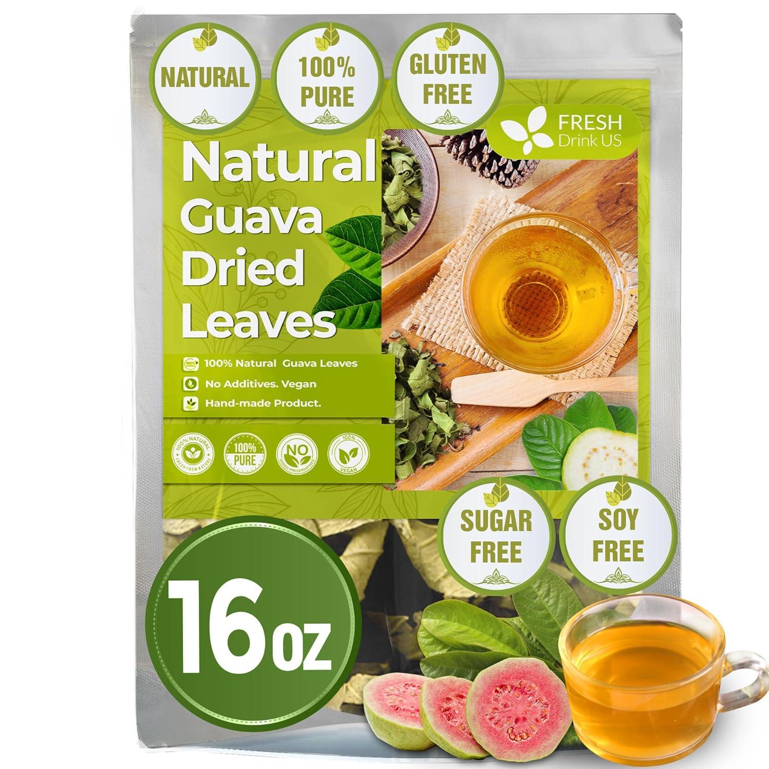 Natural Guava Leaves, Whole Dried Leaves, Cut-and-Sifted Guava leaves, 100% Pure from Guava Leaves, Natural Guava Loose Leaf Herbal Tea, No Additives, No Caffeine, Vegan