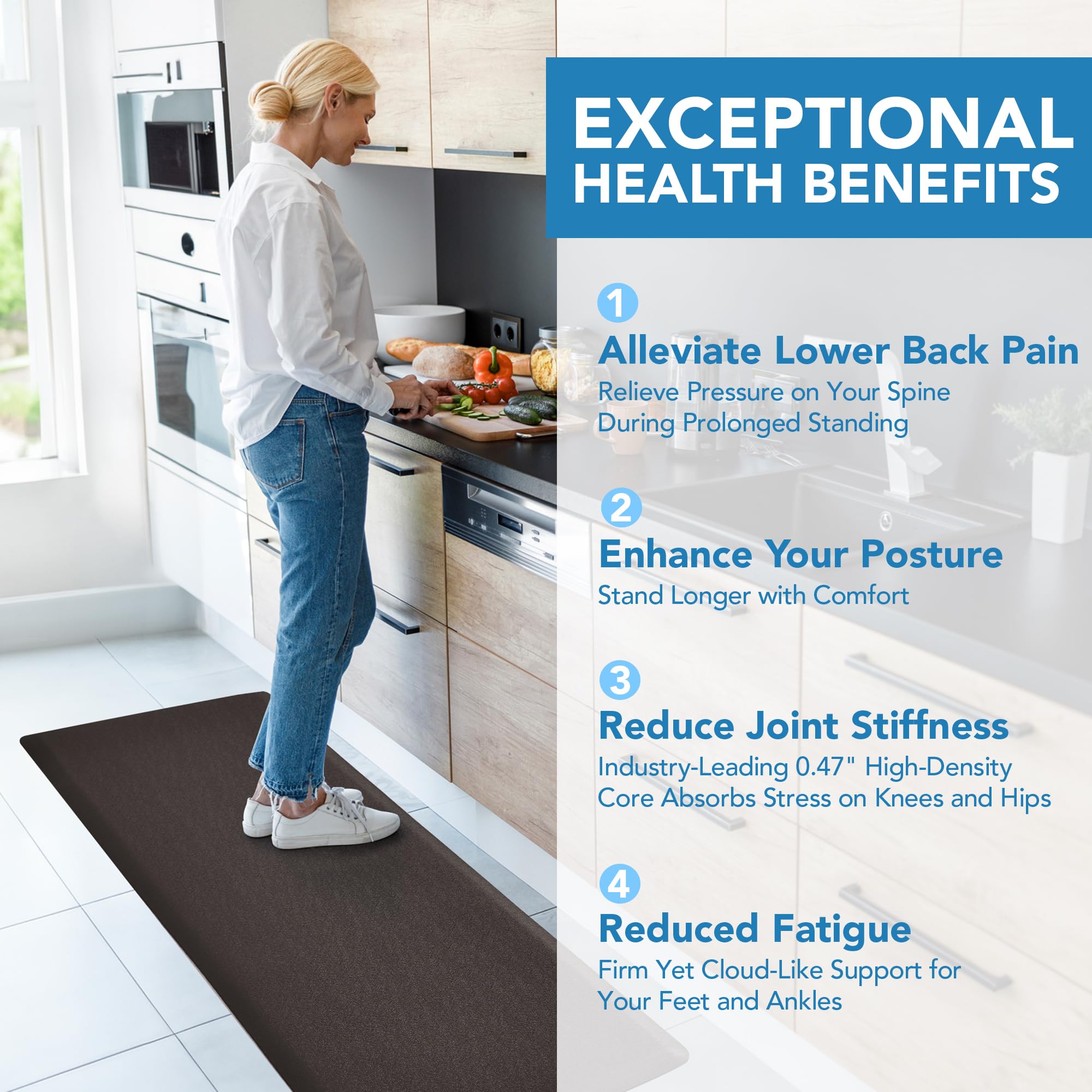 Cushioned Anti-Fatigue Kitchen Mat, 17x28 Inch, Grey