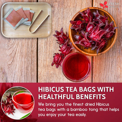 Hibiscus Dried Flowers, Tea Bags, 100% Natural, Pure from Hibiscus Flowers. Loose Flower Hibiscus Herbal Tea. Hibiscus Flower Tea. No Sugar, No Caffeine, No Gluten, Vegan.