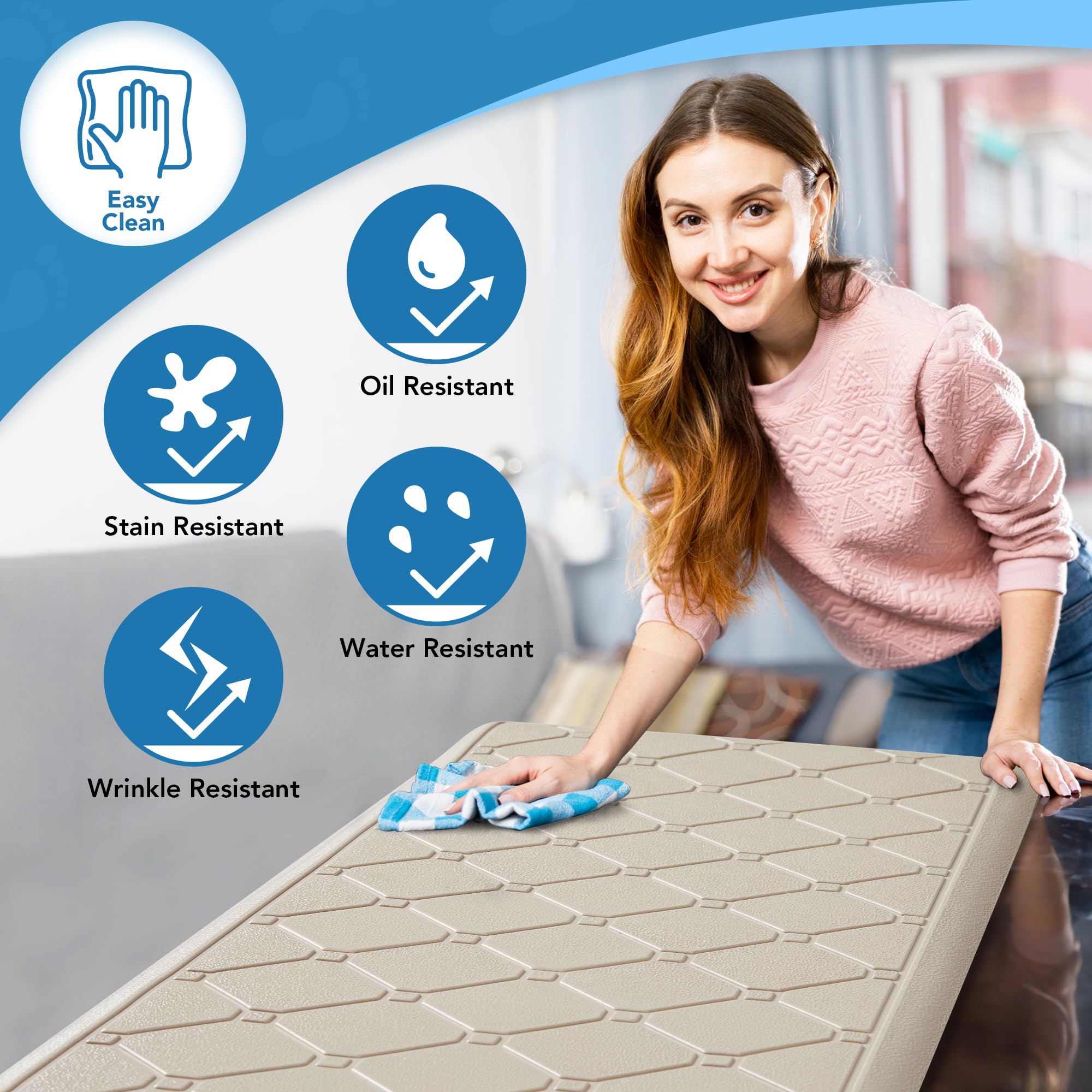 Cushioned Anti-Fatigue Kitchen Mat, 17x28 Inch, Grey