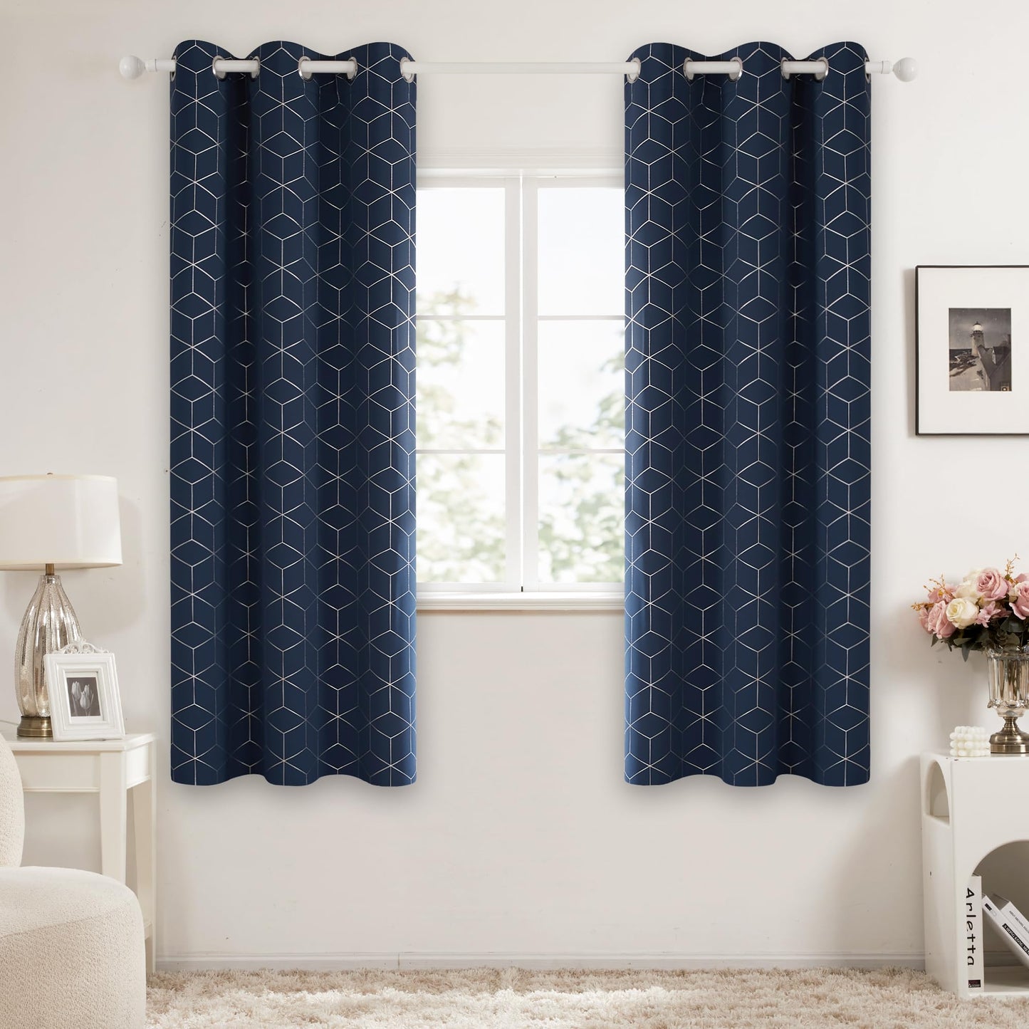 Thermal Blackout Curtains with Silver Foil Print