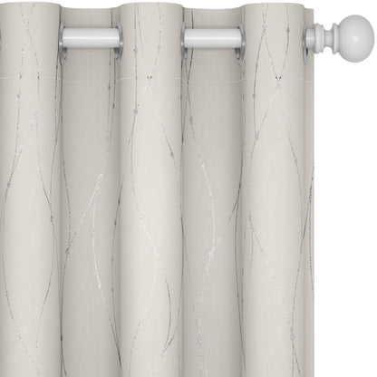Room Darkening Curtains with Line Foil Print, 2 Panels