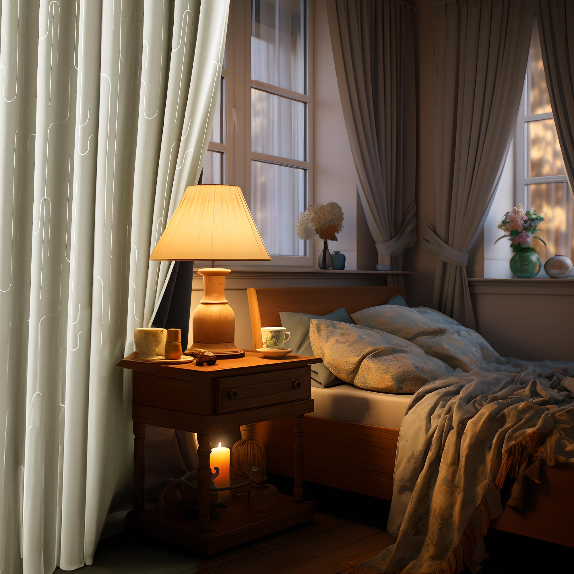 Total Blackout Curtains with Silver Print, 2 Panels