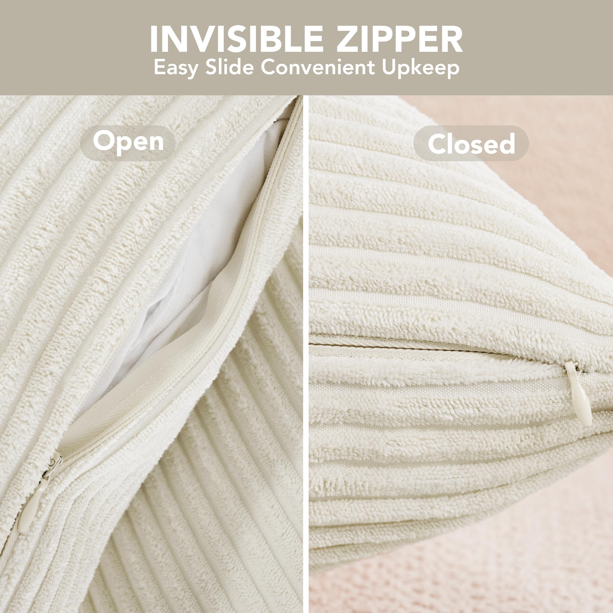 Corduroy Throw Pillow Covers, Cream White, 4PCS