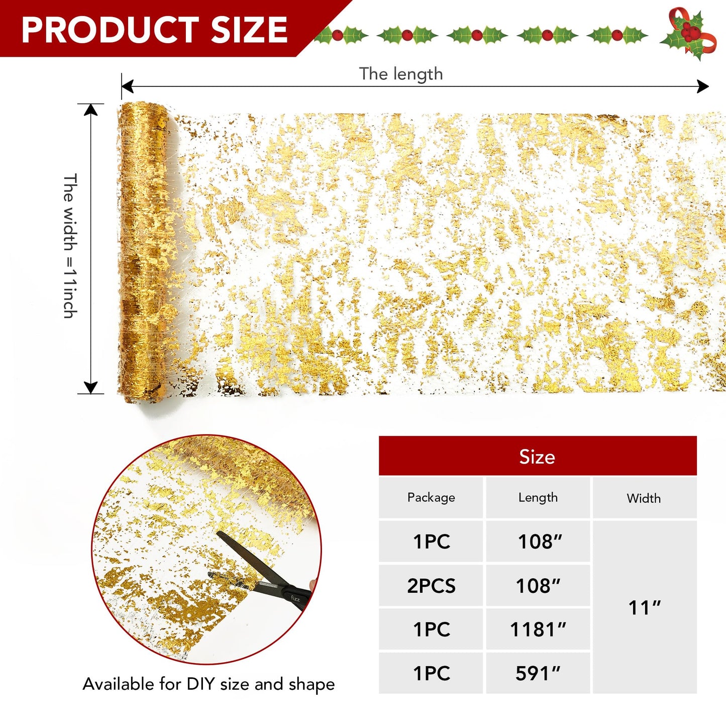 Sequin Glitter Table Runner, 2PCS, 9FT, Gold