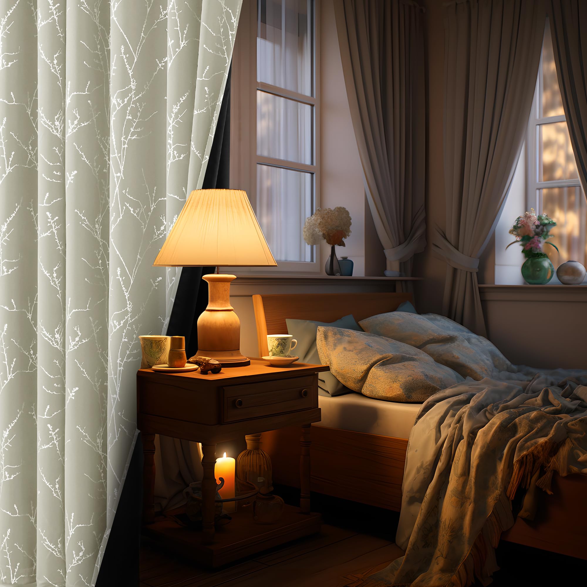 Total Blackout Curtains with Silver Print, 2 Panels