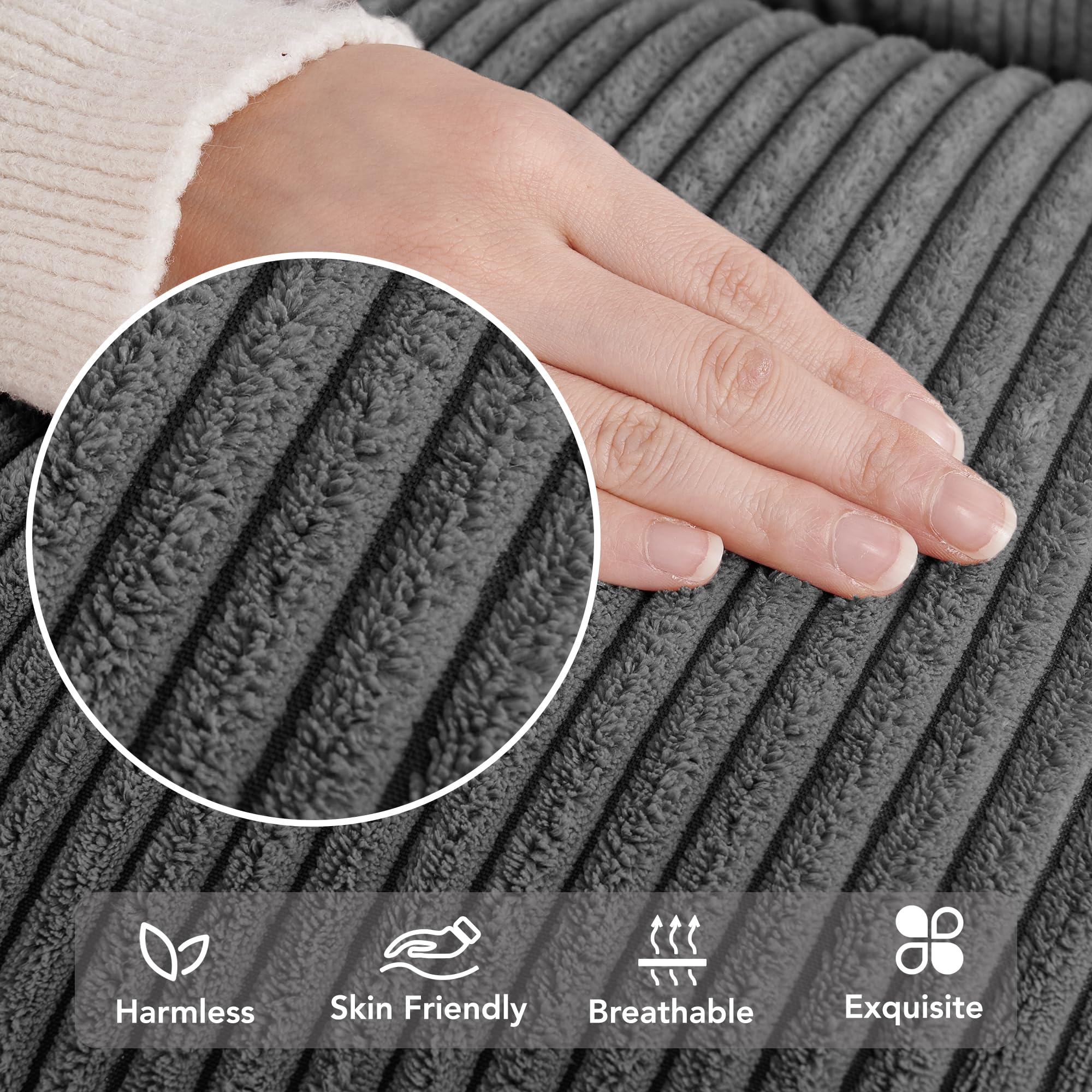 Corduroy Throw Pillow Covers, Cream White, 4PCS