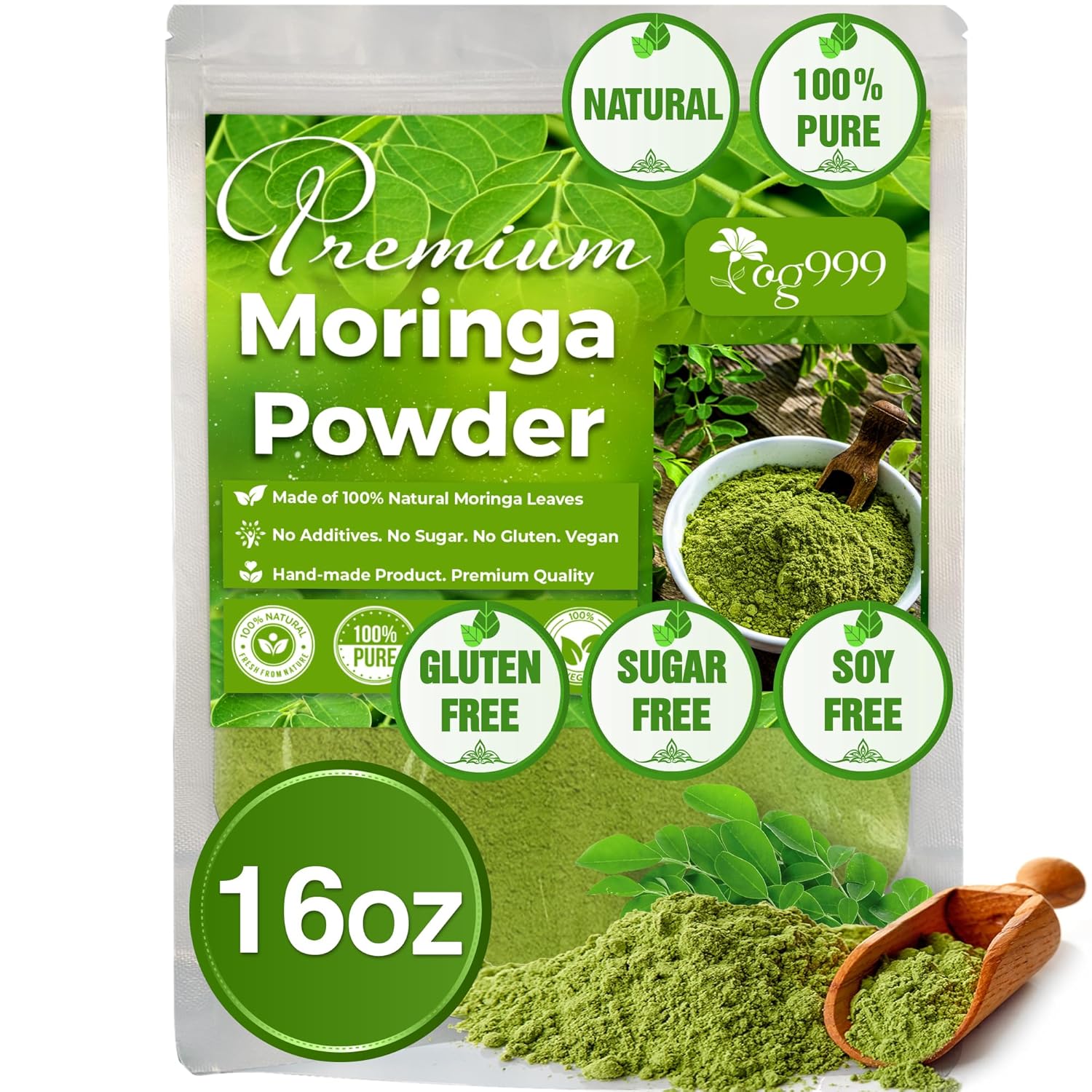 Premium Moringa Leaf Powder, 100% Natural and Pure from Moringa Leaves, No Additives, No Gluten, No Sugar, Vegan