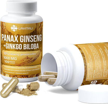 Ginseng & Ginkgo Biloba Veggie Capsules, Non-GMO, Vegan, Gluten Free, Dairy Free