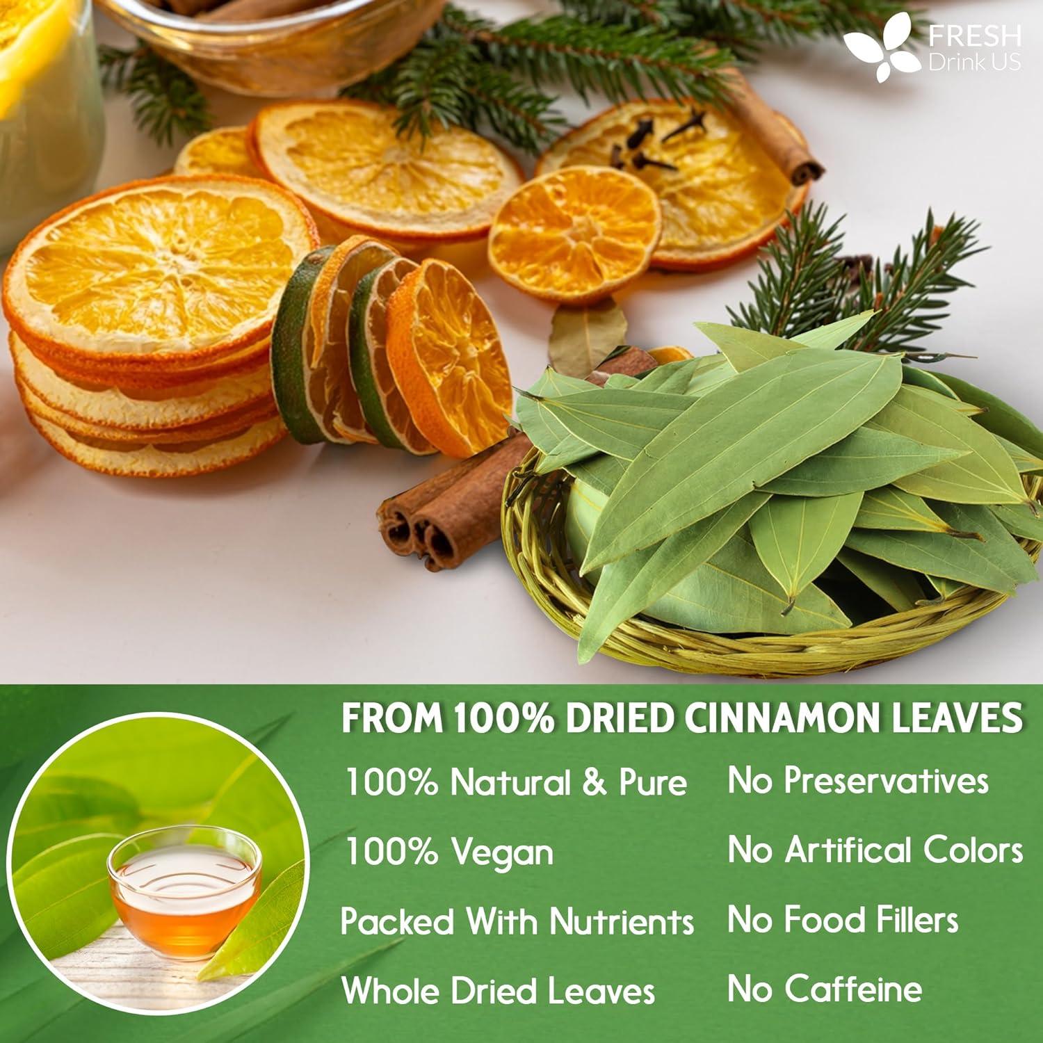 Natural Cinnamon Leaves, Whole Dried Cinnamon Leaves, Tea Bags, 100% Pure from Dried Cinnamon Leaves, Cinnamon Leaf Tea, No Additives, No Caffeine, Vegan