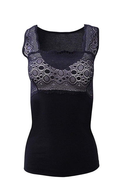 Mare Luxury 100% Mako Cotton Women's Lace-Trimmed Tank Top. Proudly Made in Italy (263)