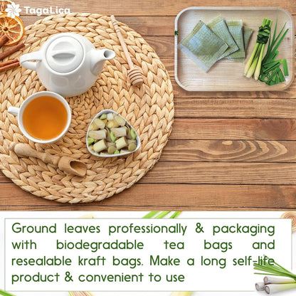 Lemongrass Tea Bags, 100% Natural & Pure Lemongrass leaves, Eco-Conscious Tea Bags, Lemongrass Herbal Tea. Lemongrass Leaf Tea. No Sugar, No Caffeine, No Gluten, Vegan.