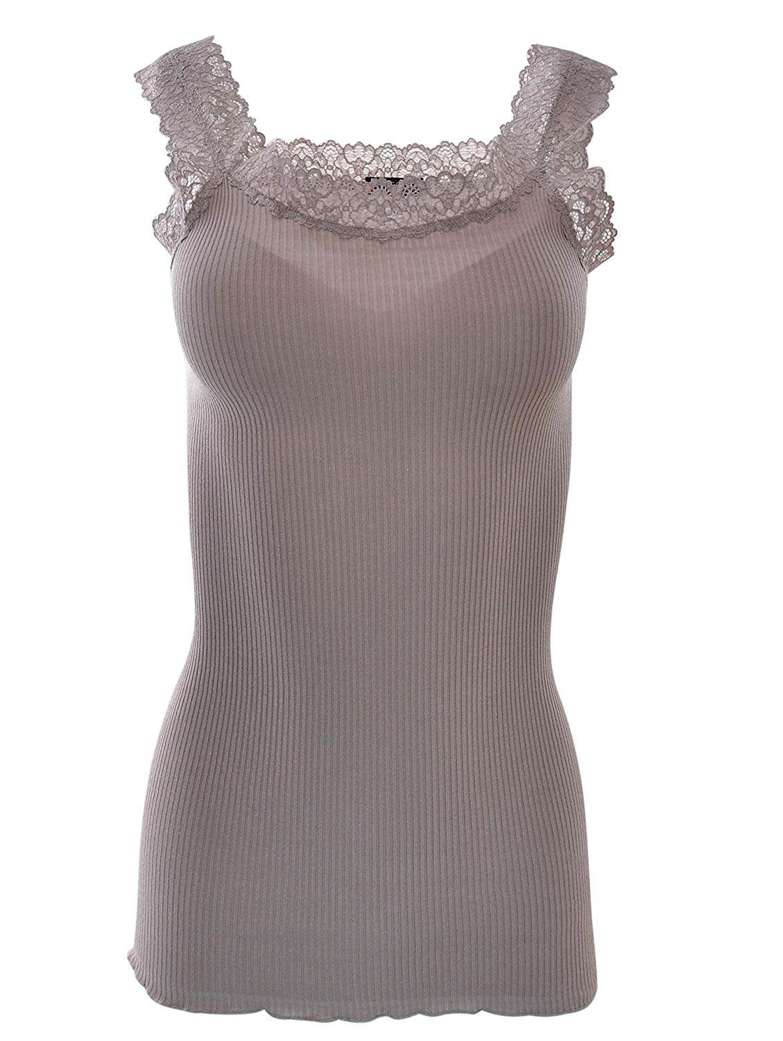 BASIC COTTON Free Spirit Premium Quality 100% Cotton Women's Lace Trim Tank Top Made in Italy