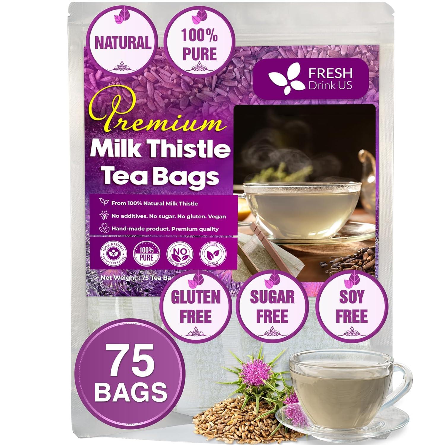 Premium Milk Thistle Tea Bags, 100% Natural & Pure from Milk Thistle Seeds. Milk Thistle Seed Herbal Tea. Milk Thistle Seed Tea. Made with Natural Material Tea Bags. No Sugar, No Caffeine, No Gluten, Vegan.