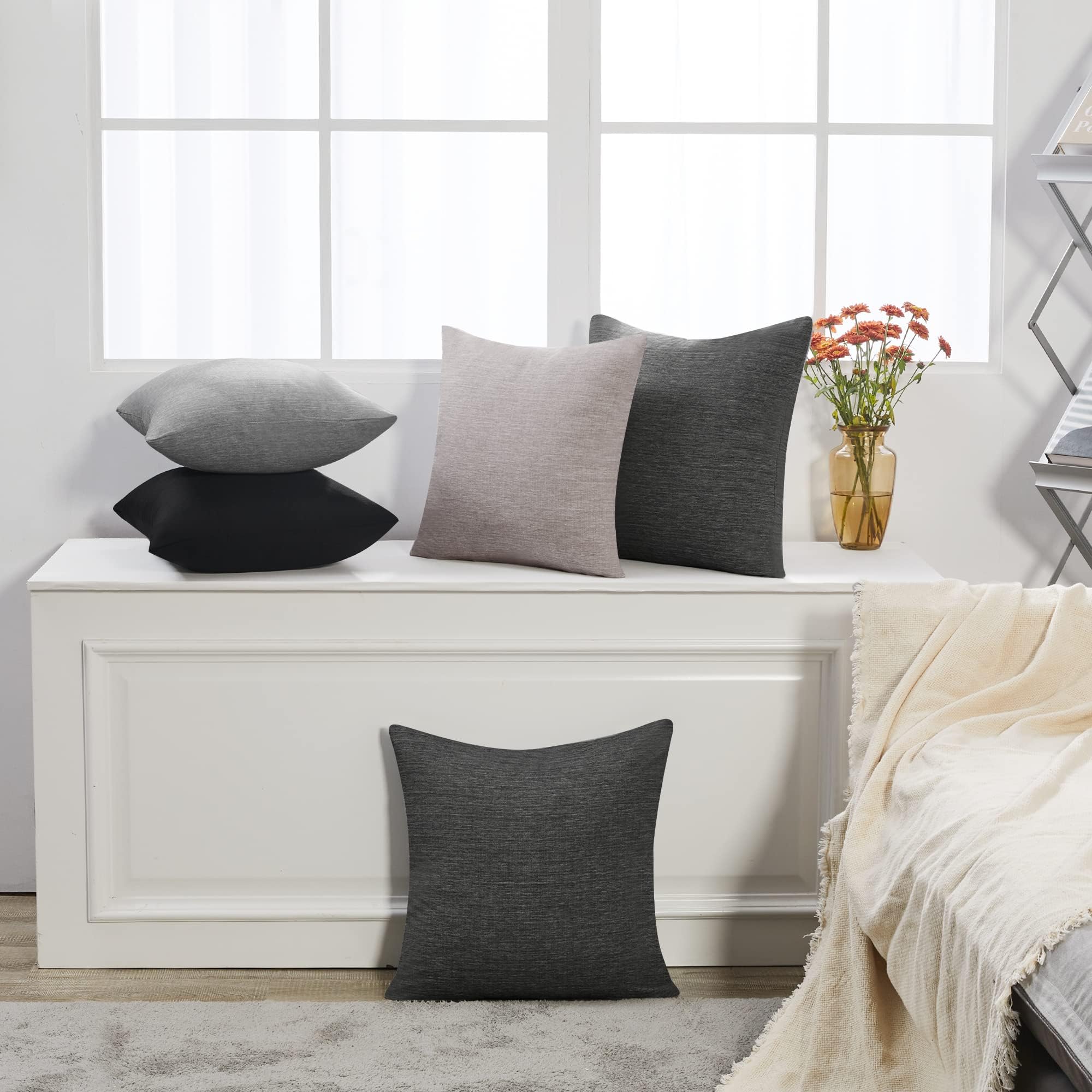 Decorative Linen Throw Pillow Covers, 18x18 Inch, 4 PCS