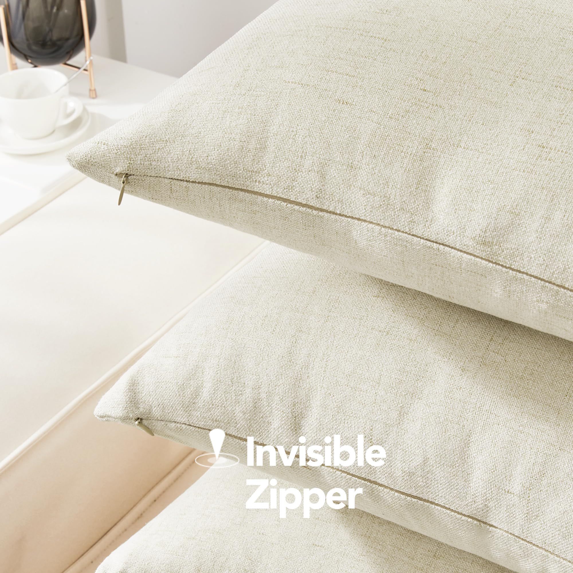 Decorative Linen Throw Pillow Covers, 18x18 Inch, 4 PCS