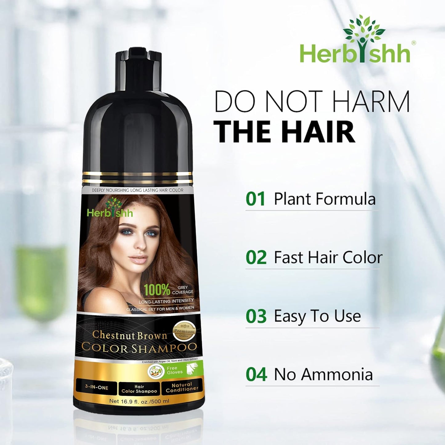 HERBISHH 3-in-1 Hair Color Shampoo for Gray Hair