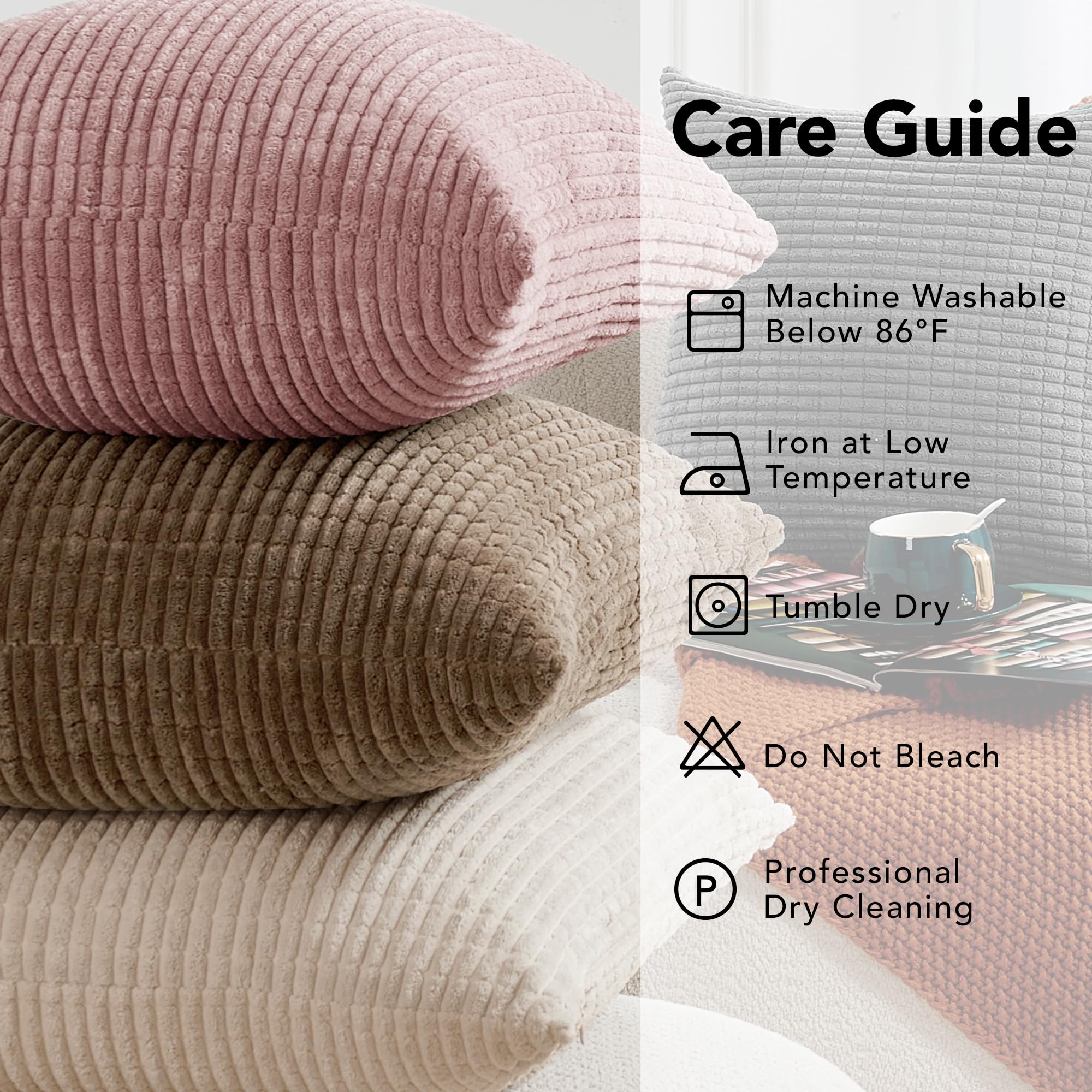 Corduroy Throw Pillow Covers, Cream White, 4PCS