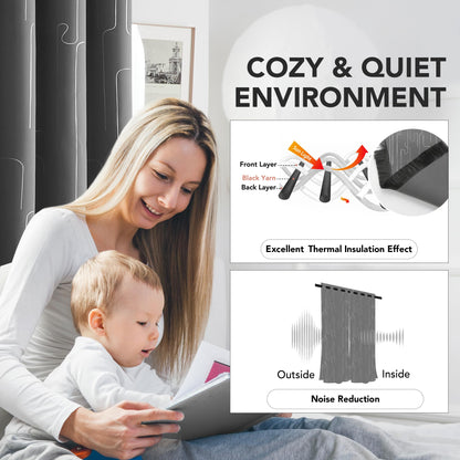 Room Darkening Curtains with Line Foil Print, Navy Blue, 2 Panels