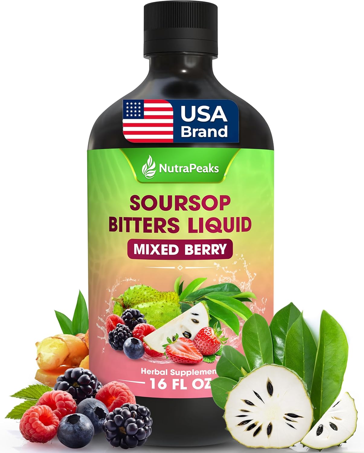 Soursop Bitters Liquid – Herbal Detox Formula with Soursop, Ginger, Turmeric & Black Seed Mixed Berry Flavor