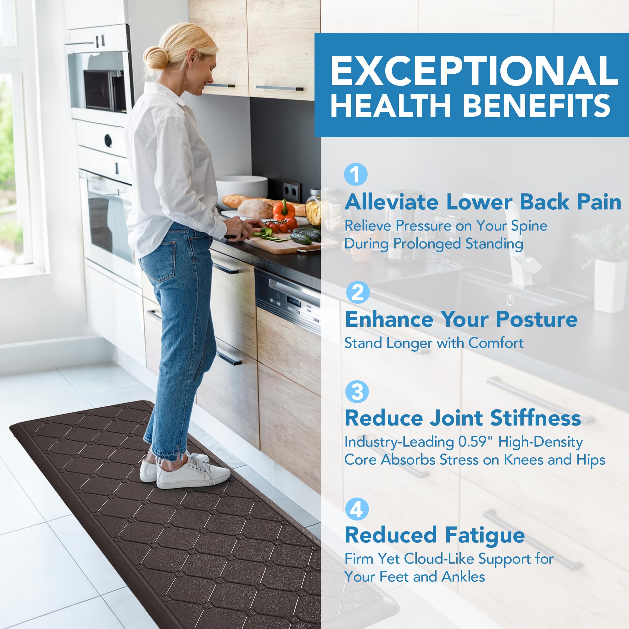 Cushioned Anti-Fatigue Kitchen Mat, 17x28 Inch, Grey