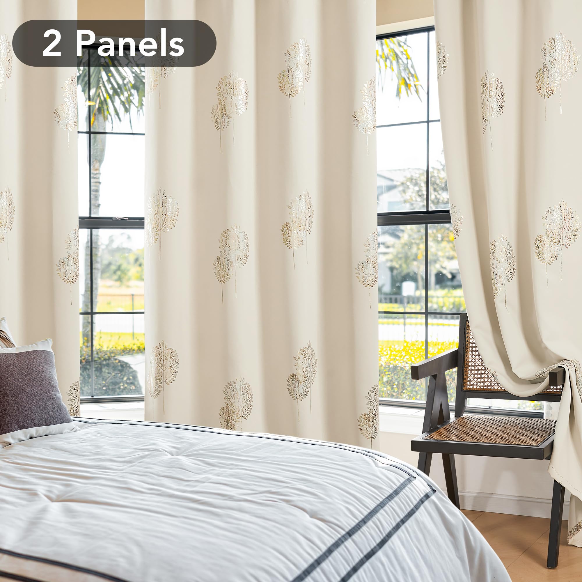 Room Darkening Curtains with Line Foil Print, Navy Blue, 2 Panels