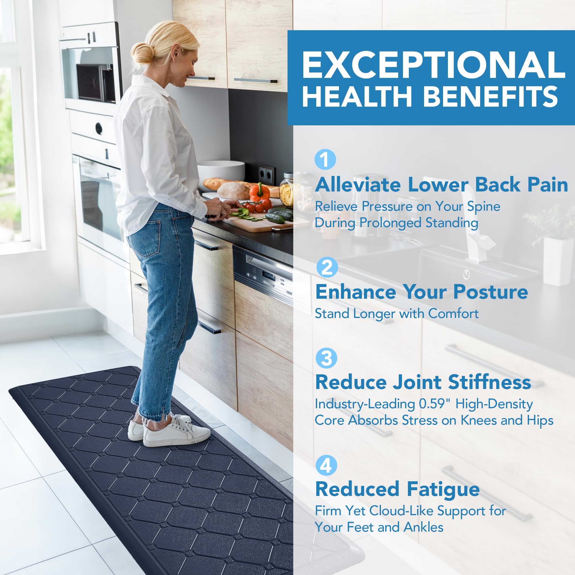 Cushioned Anti-Fatigue Kitchen Mat, 17x28 Inch, Grey