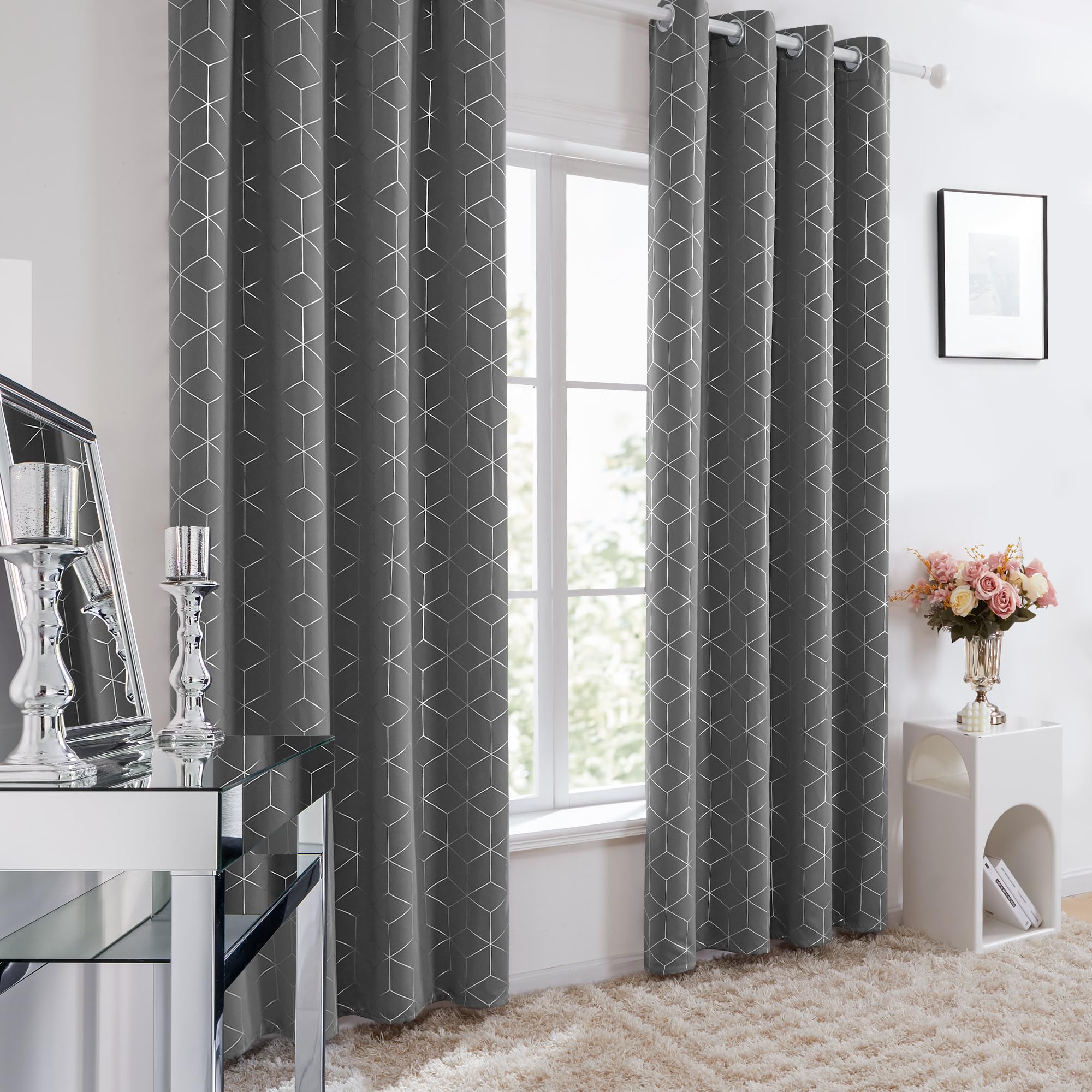 Thermal Blackout Curtains with Silver Foil Print